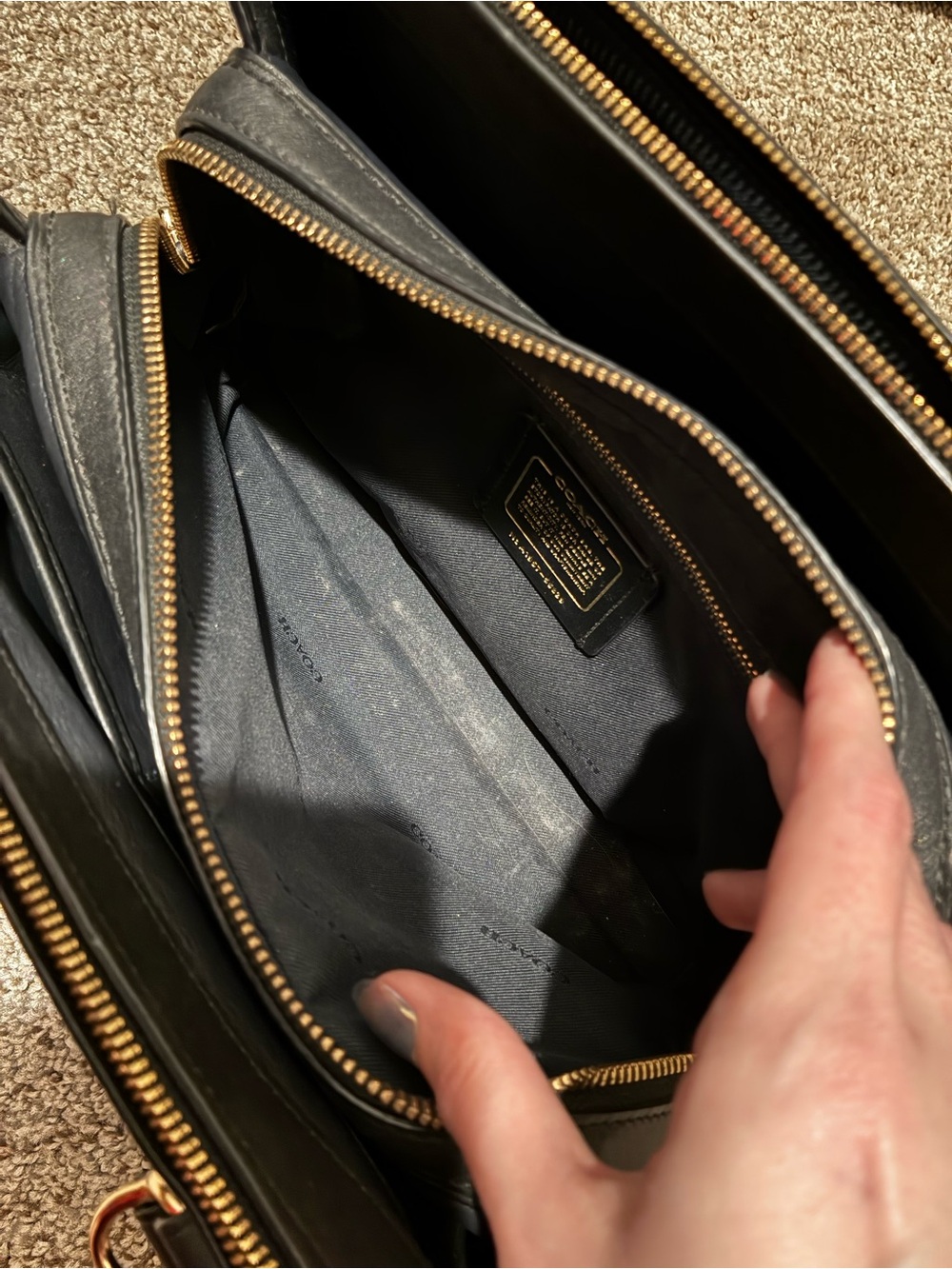 Coach Brooklyn Carryall 28 Black Pebbled Leather Purse Gold Hardware - NO STRAP - Picture 12 of 16